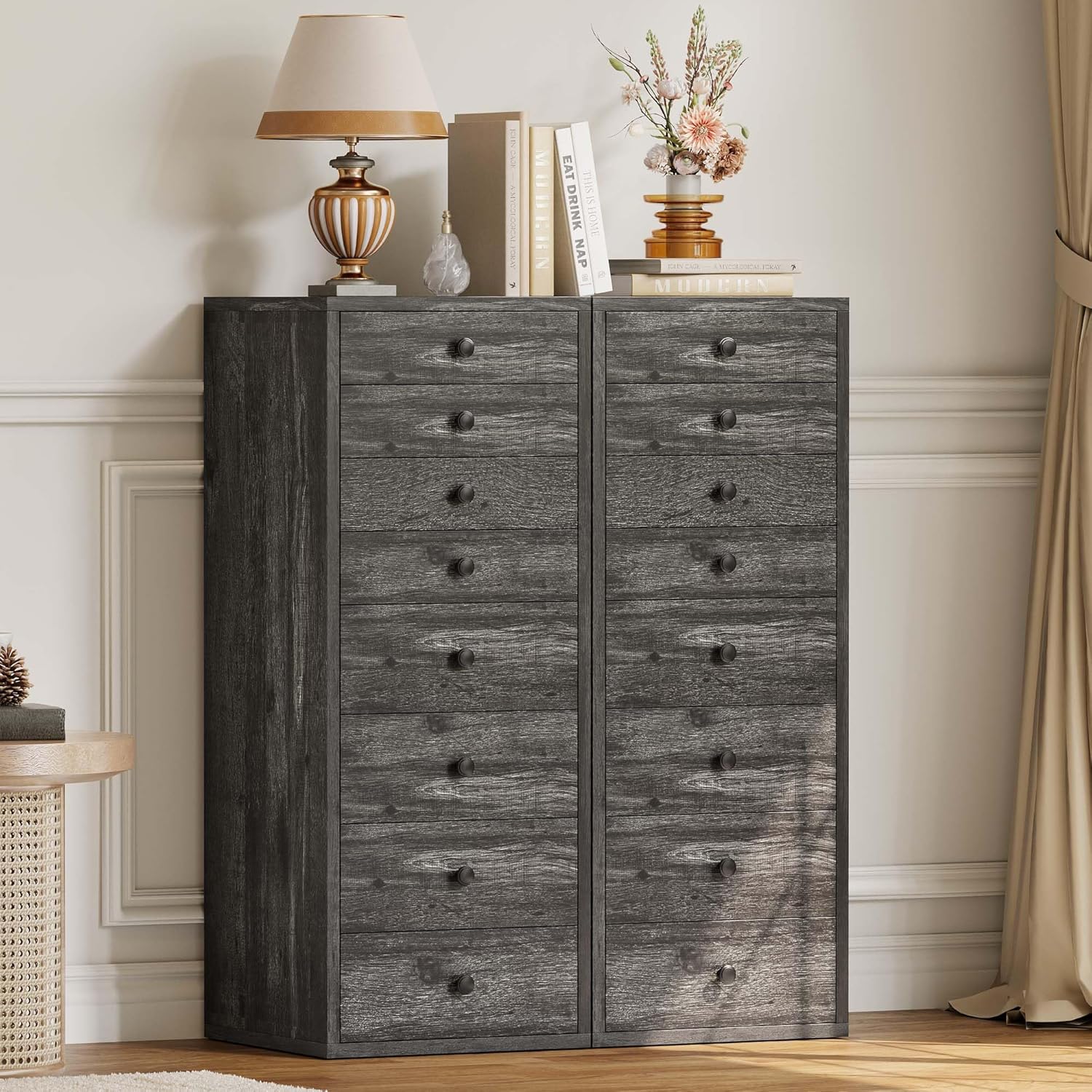 LIKIMIO Tall Dresser, Small Dressers with 8 Storage Drawers, Chest of Drawers for Organizing, Tall Narrow Dresser for Bedroom, Charcoal Grey