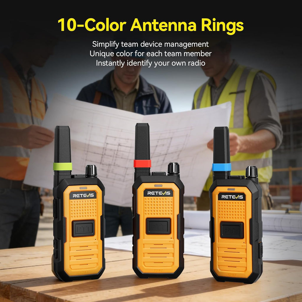 Retevis RB48A IP67 Waterproof Walkie Talkies Long Range Adults, Heavy Duty 2 Way Radio, Noise Reduction, Large PTT, 1000mW Speaker, 23-Hour, Rechargeable, for Manufacturing Construction (10 Pack)