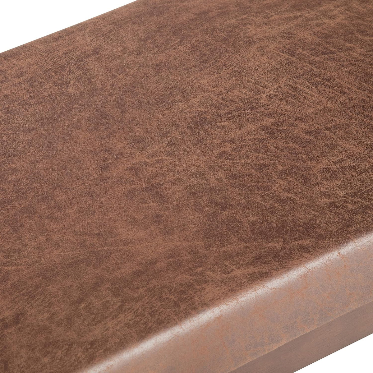 SIMPLIHOME Chanelle Ottoman Bench - 48 inch Wide Upholstered Vegan Leather Rectangle Ottoman in Distressed Umber Brown, Mid Century Modern Bench for Bedroom with Flared Tapered Legs, Assembled