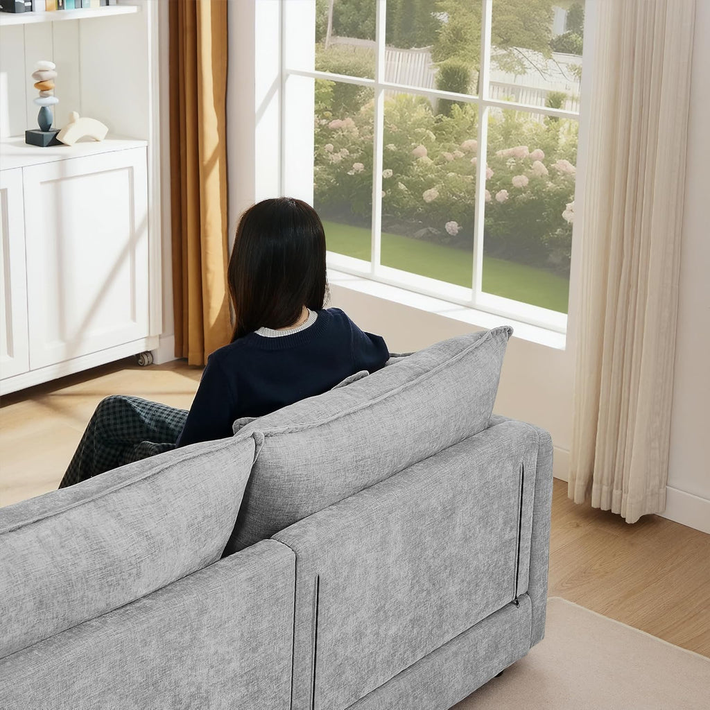 Eafurn Oversized Reversible Modular Sectional Sofa with Movable Ottoman, 4 Seater Convertible L Shaped Corner Couch Modern Chenille Sofa Set w/Double Layers Seat Cushions for Living Room Apartment