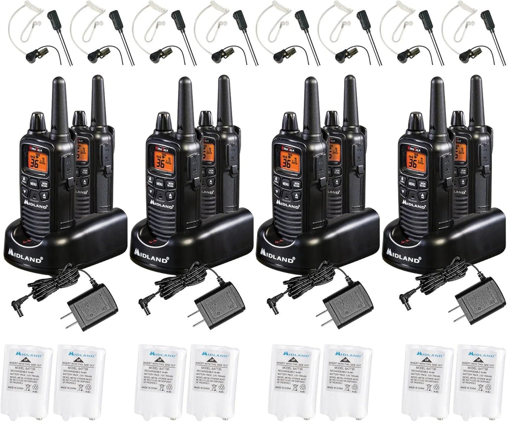 Midland LXT600BBX4 FRS Business Walkie Talkies - Long Range 36-Channel Two-Way Radios with Headsets and Charging Base, NOAA Weather Alerts (8-Pack, Black)