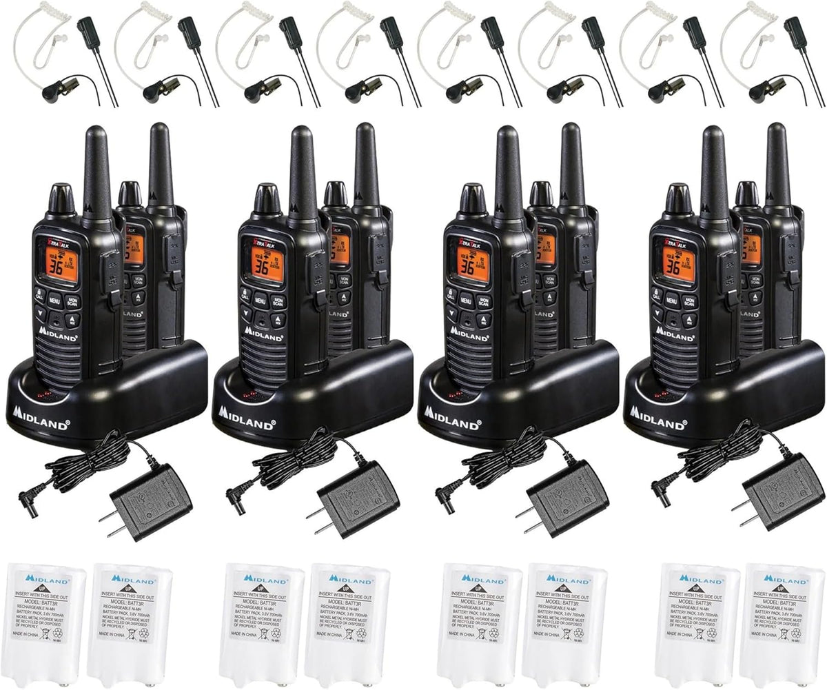Midland LXT600BBX4 FRS Business Walkie Talkies - Long Range 36-Channel Two-Way Radios with Headsets and Charging Base, NOAA Weather Alerts (8-Pack, Black)
