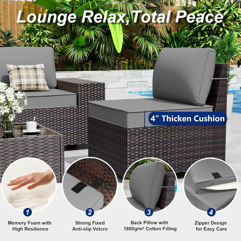Outdoor Patio Furniture Set, 6 Pieces Outdoor Sectional Furniture High Backrest Patio Sofa, All-Weather PE Rattan Patio Conversation Set with Coffee Table & Cushions