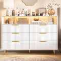 IDEALHOUSE 6 Drawer Fluted Dresser for Bedroom, 47.2" Wide Modern Chest of Drawers with Metal Handles, Wooden TV Stand, Storage Organizer for Closet, Living Room, Hallway, White