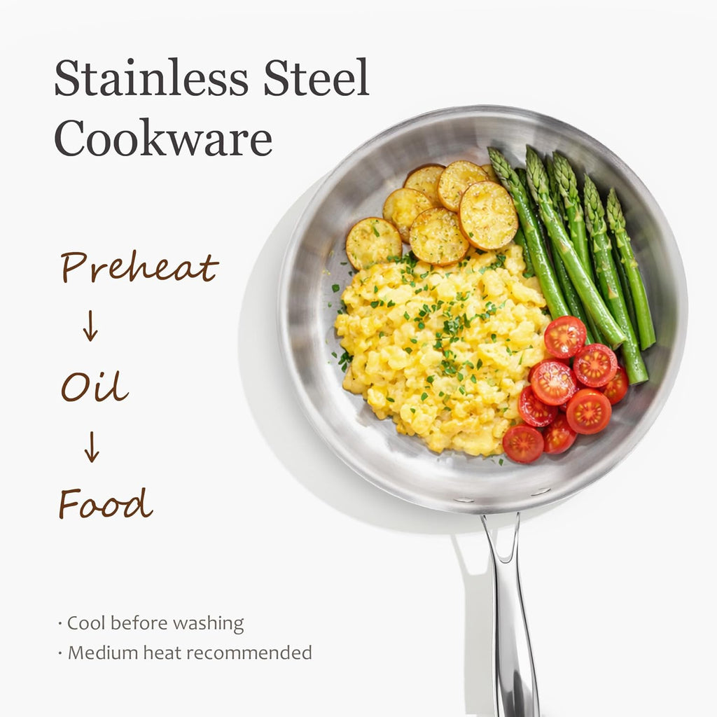 CAROTE 21pcs Tri-Ply Stainless Steel Cookware Set, Pots and Pans Set, Non Toxic Induction Kitchen Cooking Sets, Cookware Collection, Mirror Polish, Silver, Mothers Day Gifts
