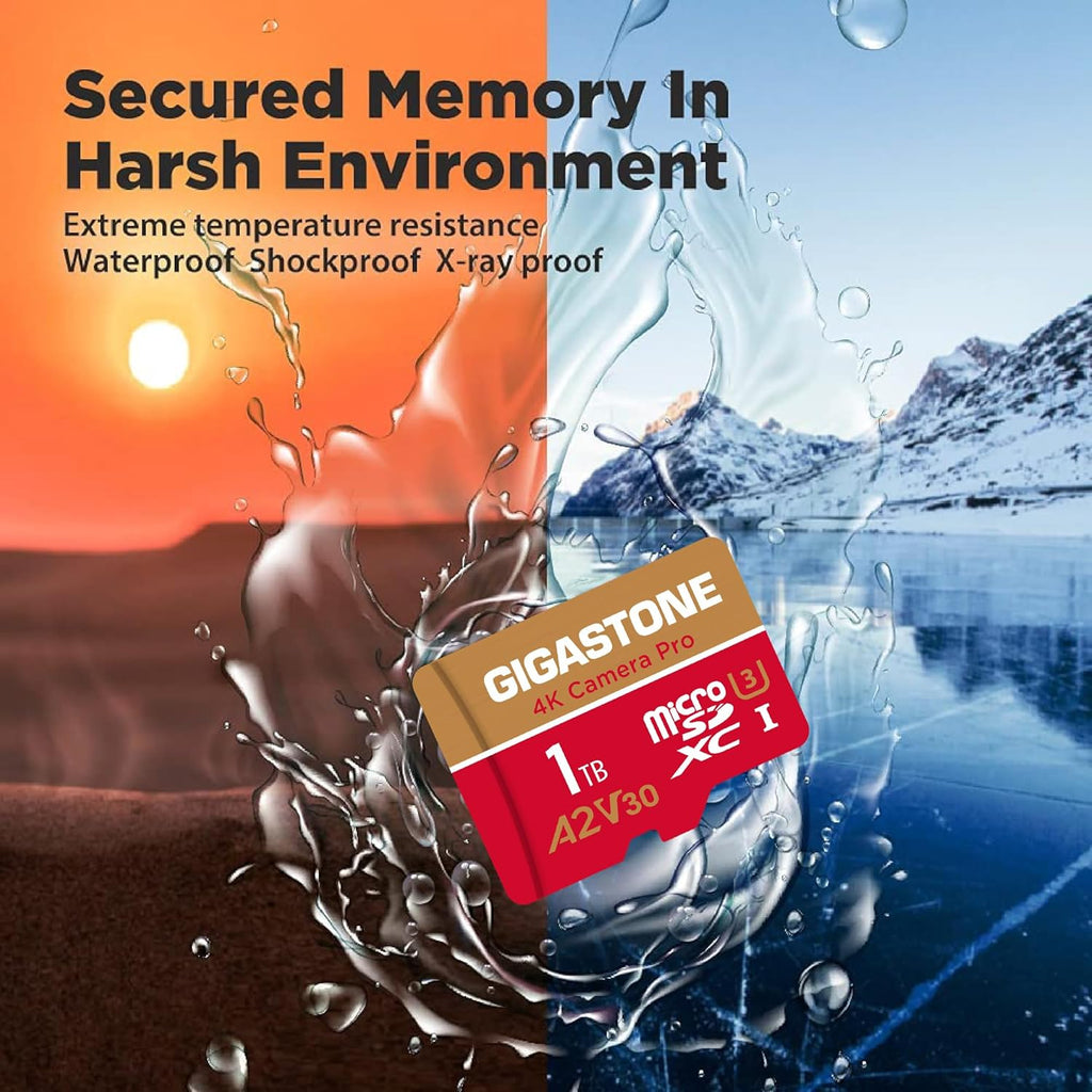 【5-Years Data Recovery】 GIGASTONE 1TB Micro SD Card, 4K Camera Pro, R/W up to 150/130 MB/s, 4K Video Recording for GoPro, DJI, Drone, MicroSDXC Memory Card UHS-I U3 A2 V30, with Adapter