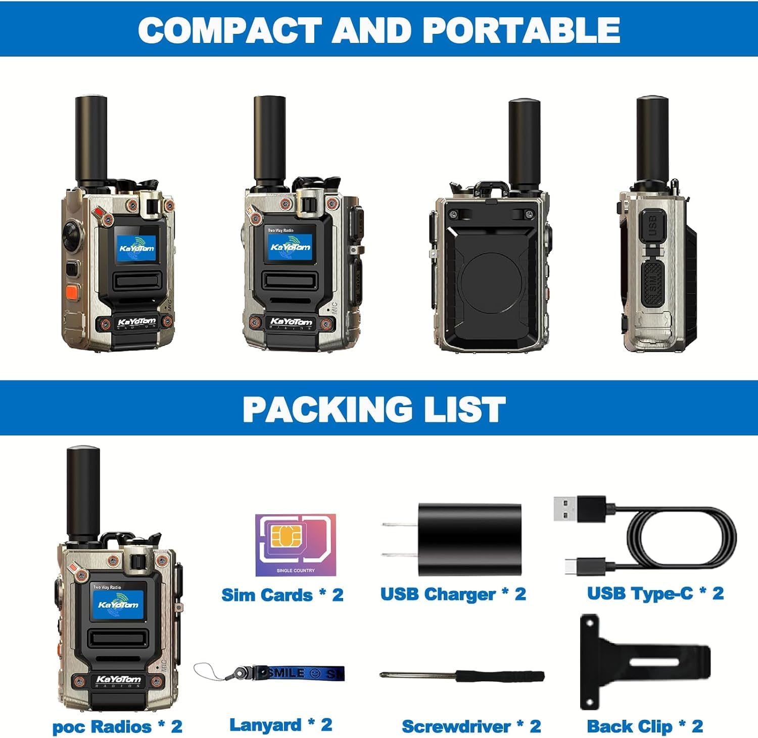 (Lifetime Free) Unlimited Range Walkie Talkies Long Range Global Rapid POC 4G Two Way Radios with Nationwide-PTT Walkie Talkies for Adults,Long Distancefor Truck Fleet,Family,Camping(2-Pack)