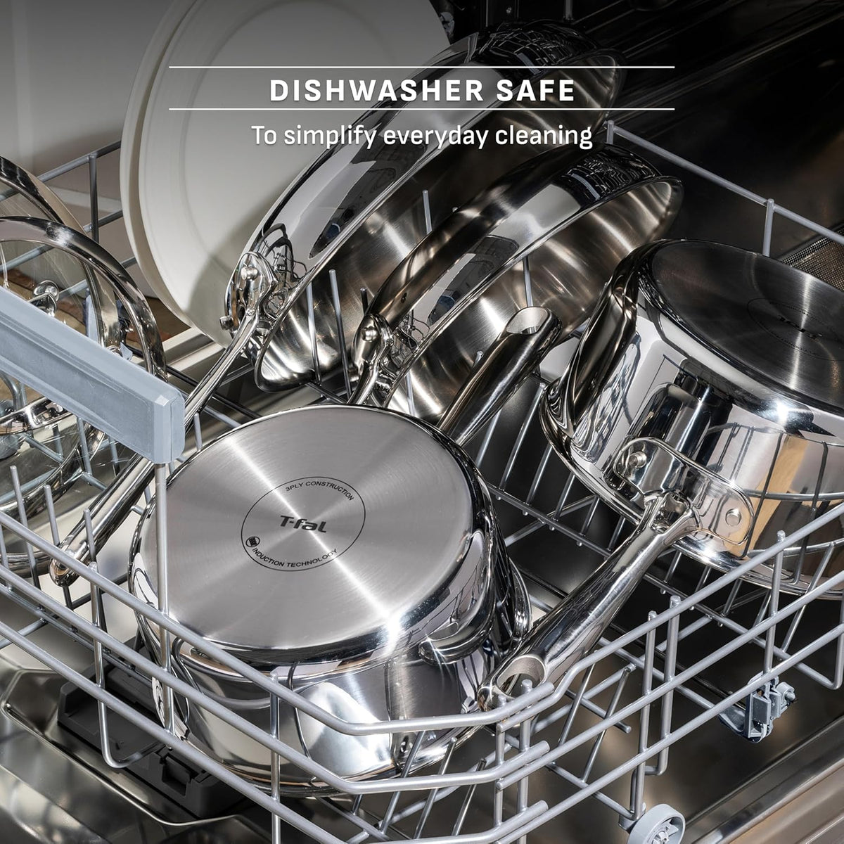 T-fal Pro Tri-Ply Stainless Steel Cookware Set, 10 Piece-Induction Compatible, Oven Safe 500F, Lids-350F, Even Heat, Professional Quality, Durable, Induction Pots and Pans Set, Silver