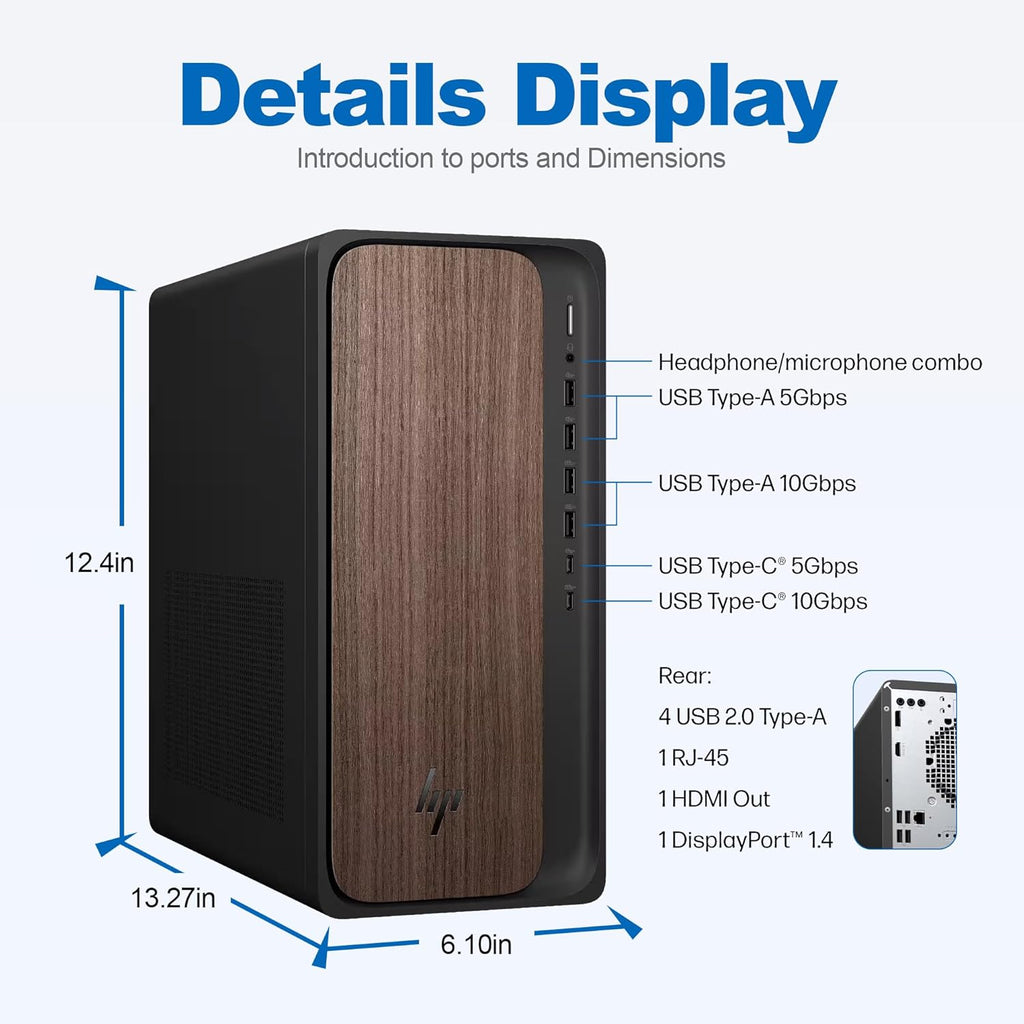 HP OmniDesk Desktop Computer – Intel Core Ultra 7 265, 16GB DDR5 1TB SSD, Sleek Dark Wood Design, AI-Ready Performance, Windows 11 Pro with Dockstation