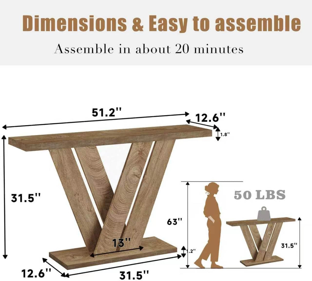 karlott 51 Inch Console Table, Modern V-Shaped Entryway Table, Wood Sofa Table Behind The Couch for Living Room, Hallway, Entrance, Foyer, Easy Assembly, Brown