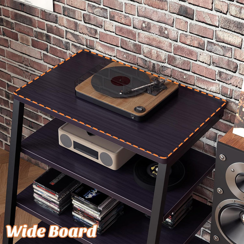 Besiost AV Media Stand with Outlets, Media Console with LED Lights, Stereo Racks and Stands with Storage Shelves, Media Audio Tower Cabinet, Black Enoby