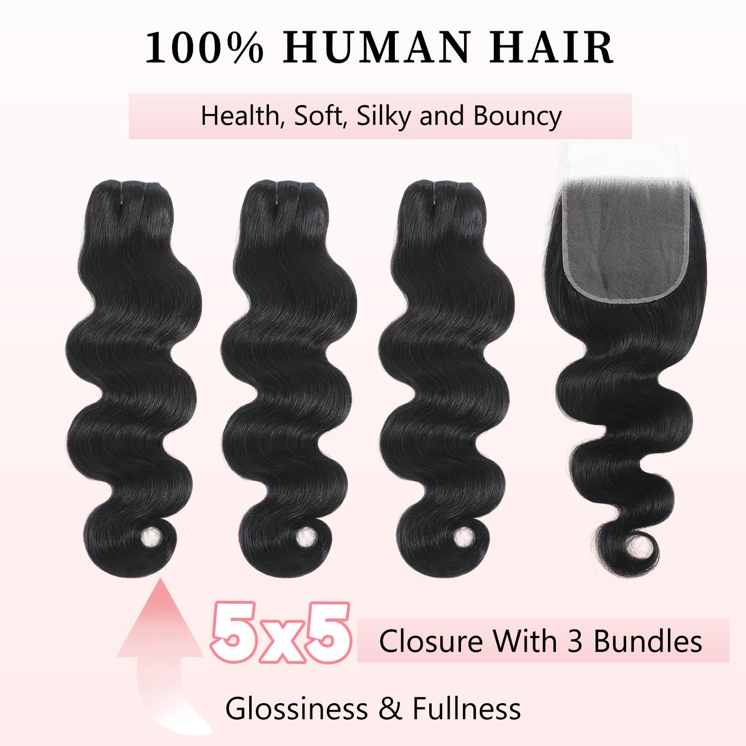 12A Body Wave Bundles with Closure 20 22 24+18Inch 5x5 HD Lace Closure 100% Brazilian Virgin Human Hair True to Length Quick Weave Natural Color Layered Look for Women Beginner Birthday Prom Party