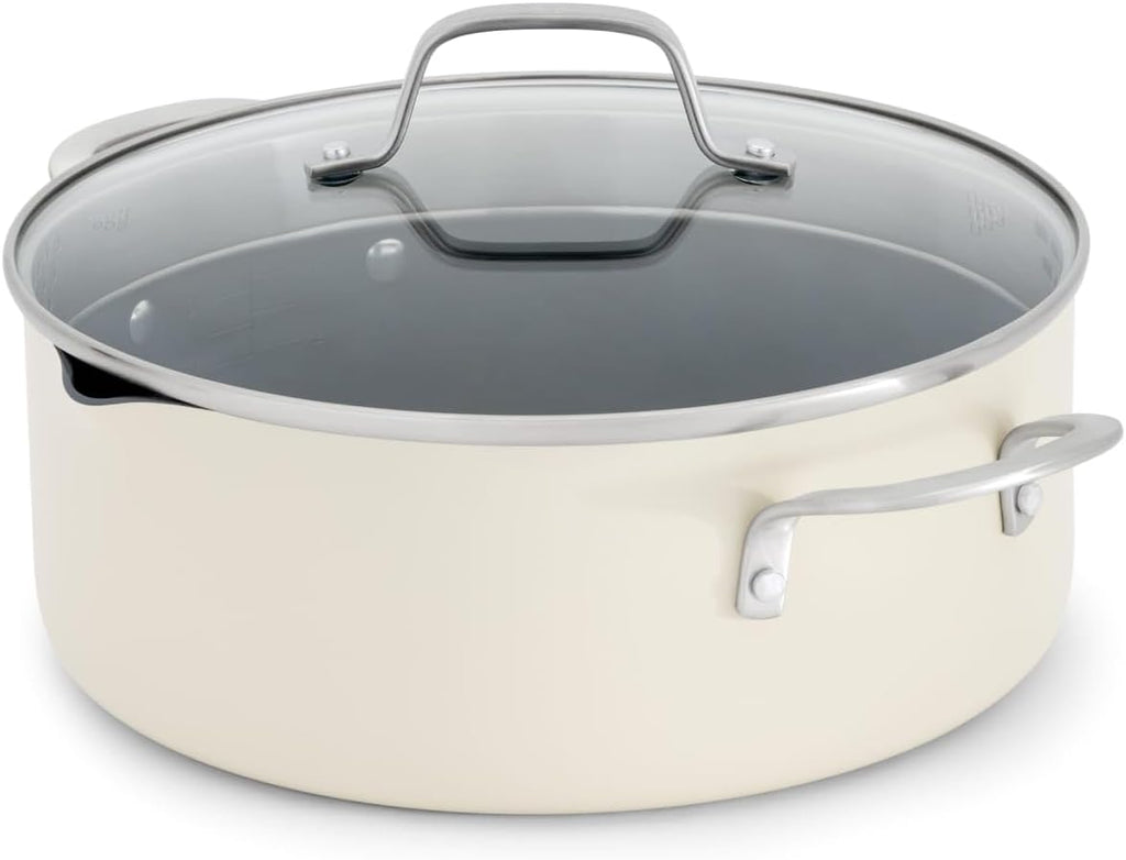 Calphalon Ceramic Nonstick 5 Quart Dutch Oven with Lid, Easy Cleanup Ceramic Pot for Soups, Stews, Braises, PFAS-Free Cookware, Dishwasher Safe, Flour