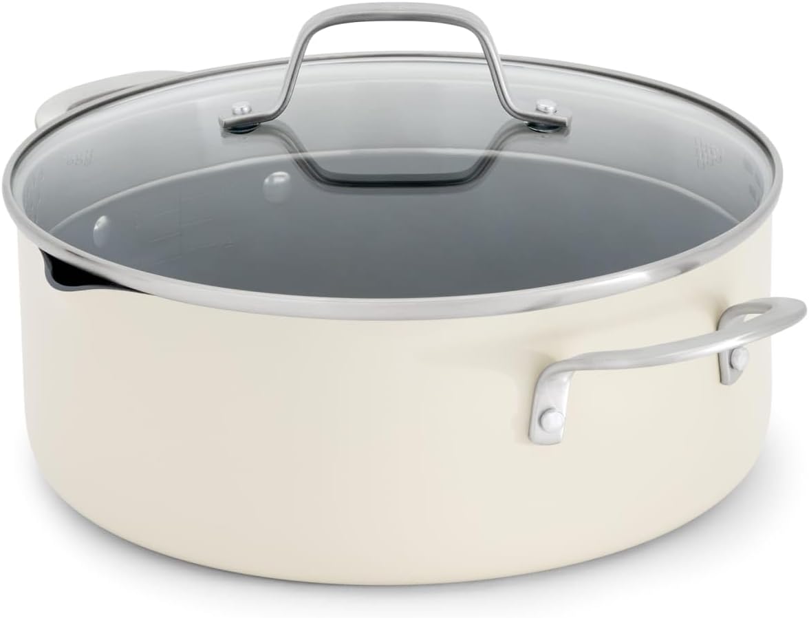 Calphalon Ceramic Nonstick 5 Quart Dutch Oven with Lid, Easy Cleanup Ceramic Pot for Soups, Stews, Braises, PFAS-Free Cookware, Dishwasher Safe, Flour