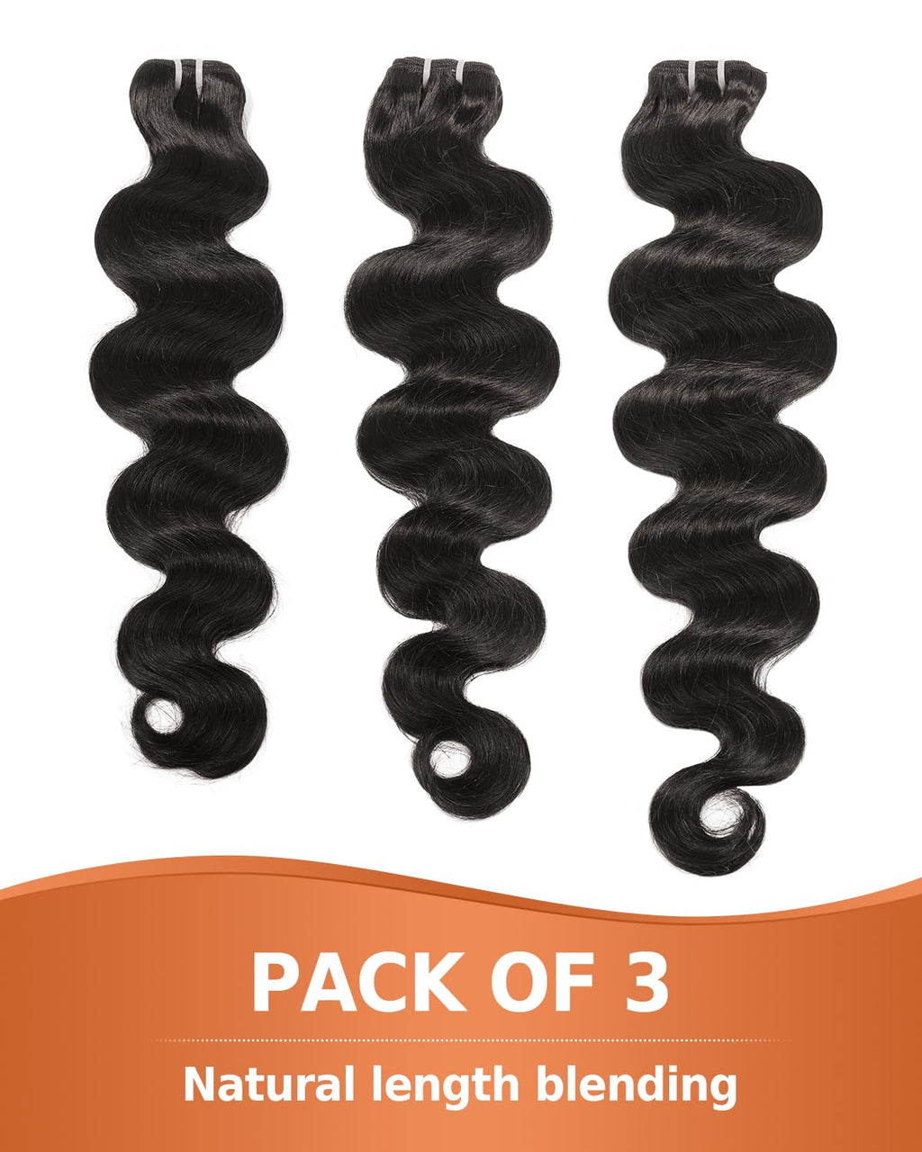 Beeos Body Wave Bundles Human Hair 12 14 16 Inch, Double Weft Virgin 100% Human Hair Bundles for Sew In & Quick Weave, Natural Black 95g x 3