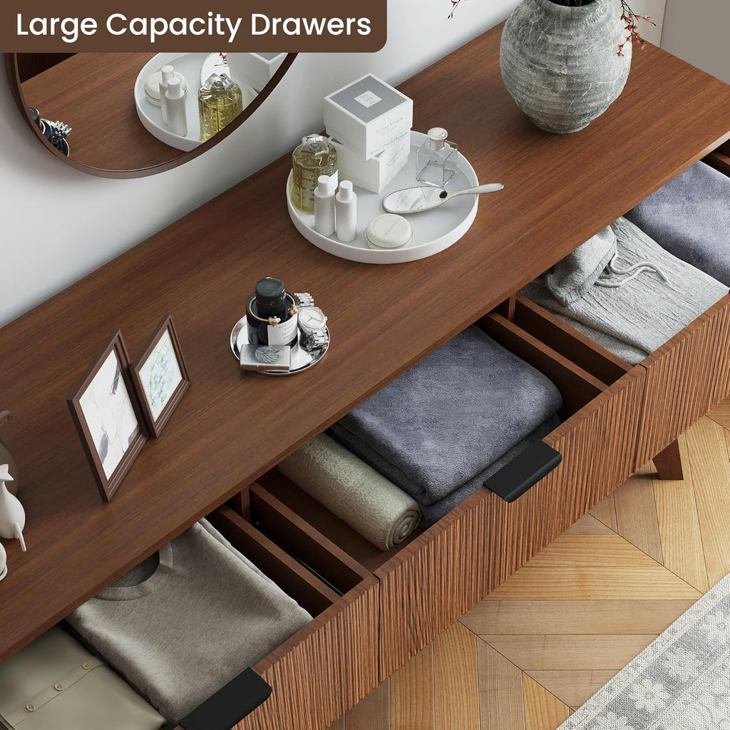Fluted Dresser for Bedroom,59'' Modern Wooden Walnut Dresser with 9 Drawers, Bedroom Dressers, Natural Wood Chest of Drawers for Living Room, Hallway (Walnut)