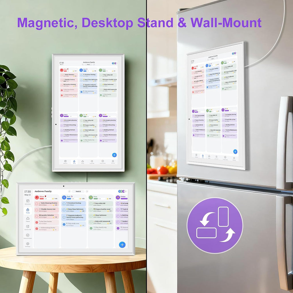 15.6 Inch Smart Digital Calendar with FREE APP for Fridge & Wall Touch Screen, Magnetic Refrigerator Mount, Electronic Planner for Office Desk, Auto Sync Schedules, Family Chore Chart, White