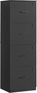 VASAGLE 4-Drawer Vertical File Cabinet, Filing Cabinet for Home Office, Printer Stand, with 4 Lockable Drawers, Adjustable Hanging Rail, for A4 and Letter-Size Files, Ink Black UOFC082B01
