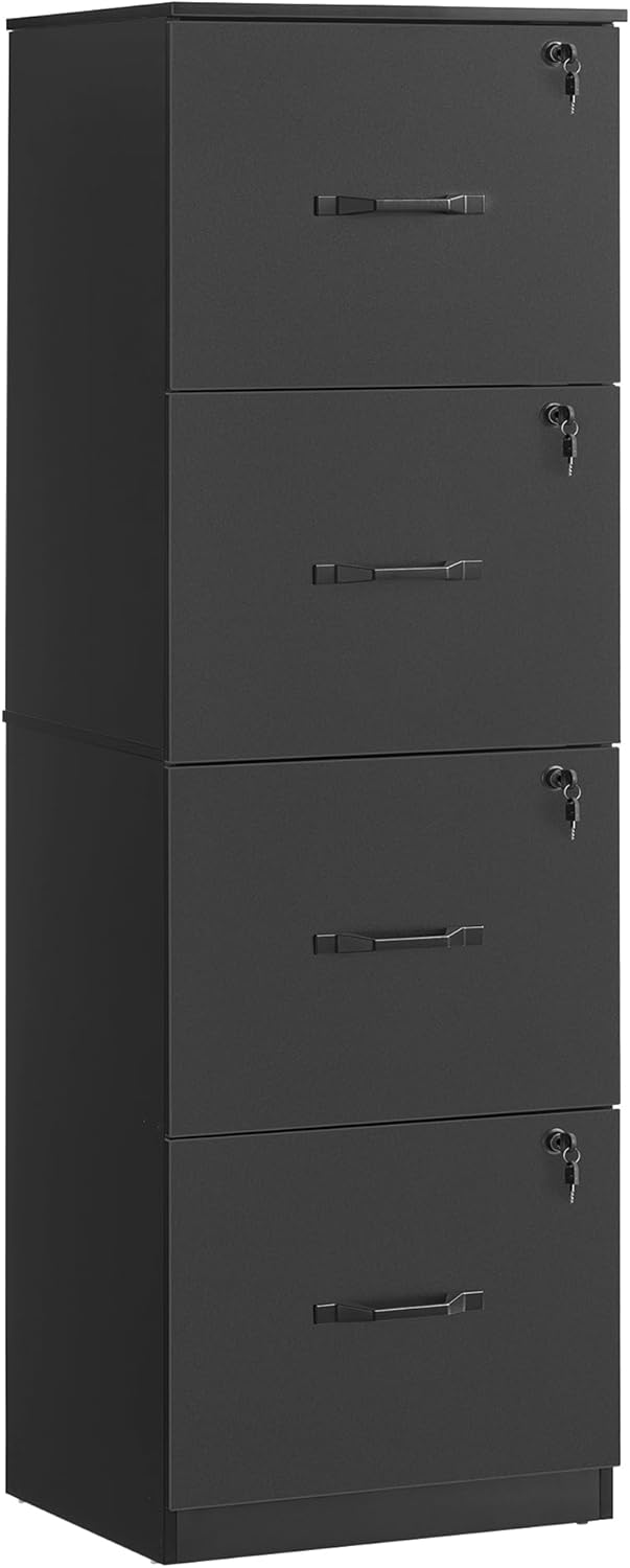 VASAGLE 4-Drawer Vertical File Cabinet, Filing Cabinet for Home Office, Printer Stand, with 4 Lockable Drawers, Adjustable Hanging Rail, for A4 and Letter-Size Files, Ink Black UOFC082B01