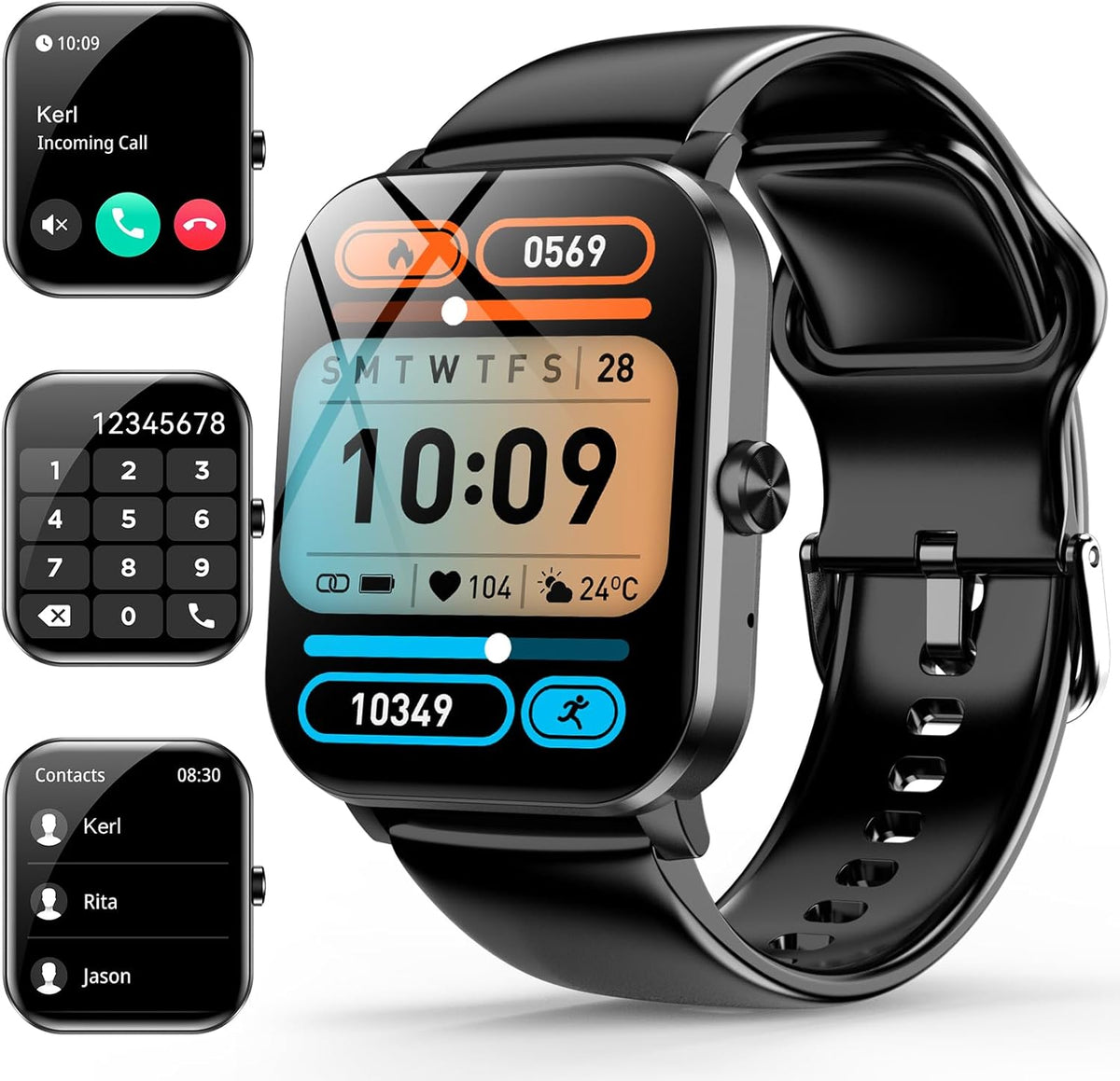 Smart Watch, 1.85" Smartwatch for Men Women (Answer/Make Call), Heart Rate, Sleep Monitor, Pedometer, 120+ Sport Modes Activity Tracker, IP68 Waterproof Fitness Watch for Android iOS (Black)