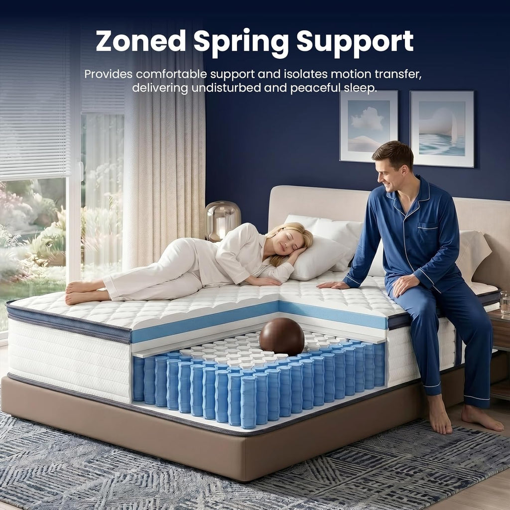 VKT 12 Inch Mttress Queen Size, Memory Foam Hybrid Mattresses in a Box, Medium Firm, Pocket Springs for Motion Isolation, CertiPUR-US and Oeko TEX Certified