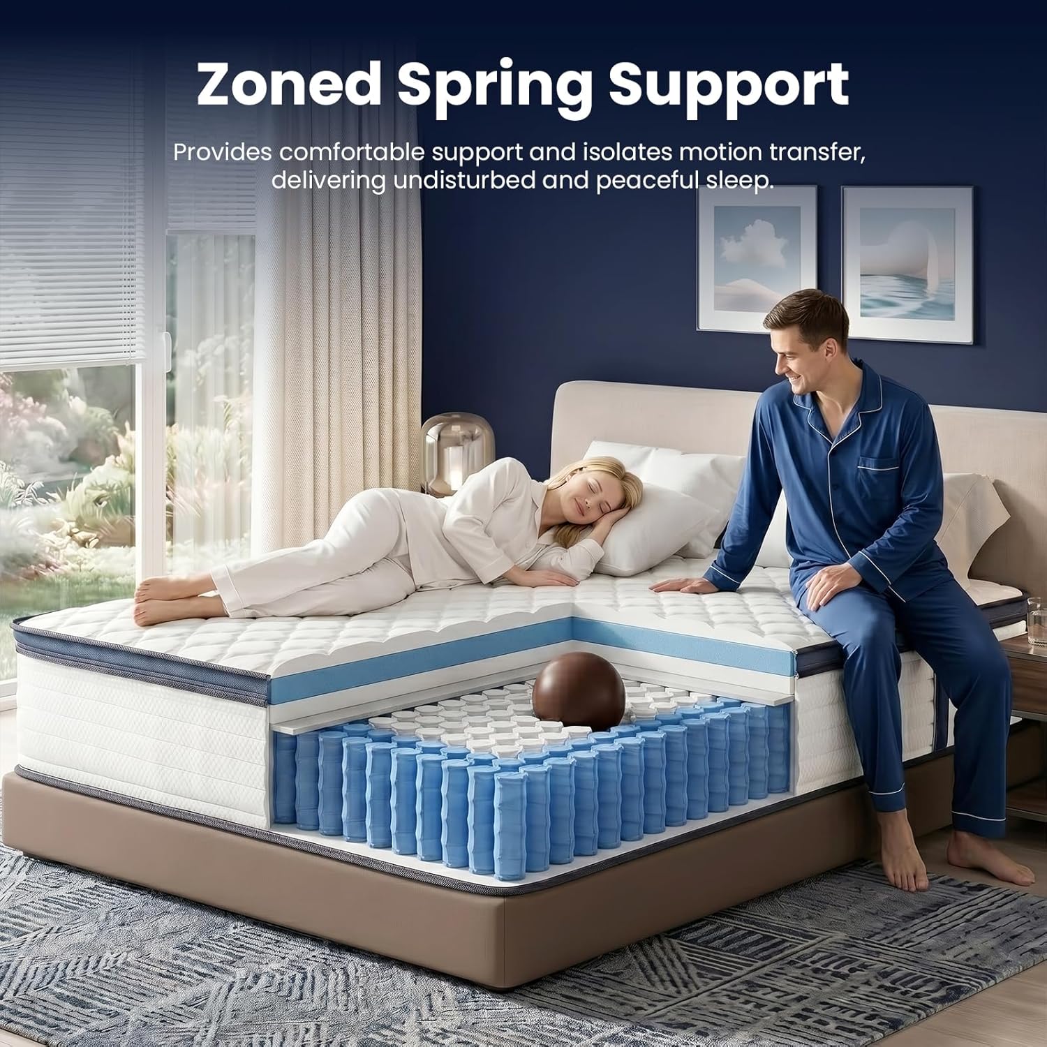 VKT 12 Inch Mttress Queen Size, Memory Foam Hybrid Mattresses in a Box, Medium Firm, Pocket Springs for Motion Isolation, CertiPUR-US and Oeko TEX Certified