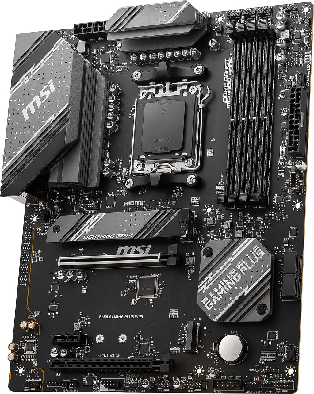 MSI B650 Gaming Plus WiFi Gaming Motherboard (AMD Ryzen 9000/8000/7000 Series Processors, AM5, DDR5, PCIe 4.0, M.2, SATA 6Gb/s, USB 3.2 Gen 2, HDMI/DP, Wi-Fi 6E, Bluetooth 5.3, 2.5Gbps LAN, ATX)