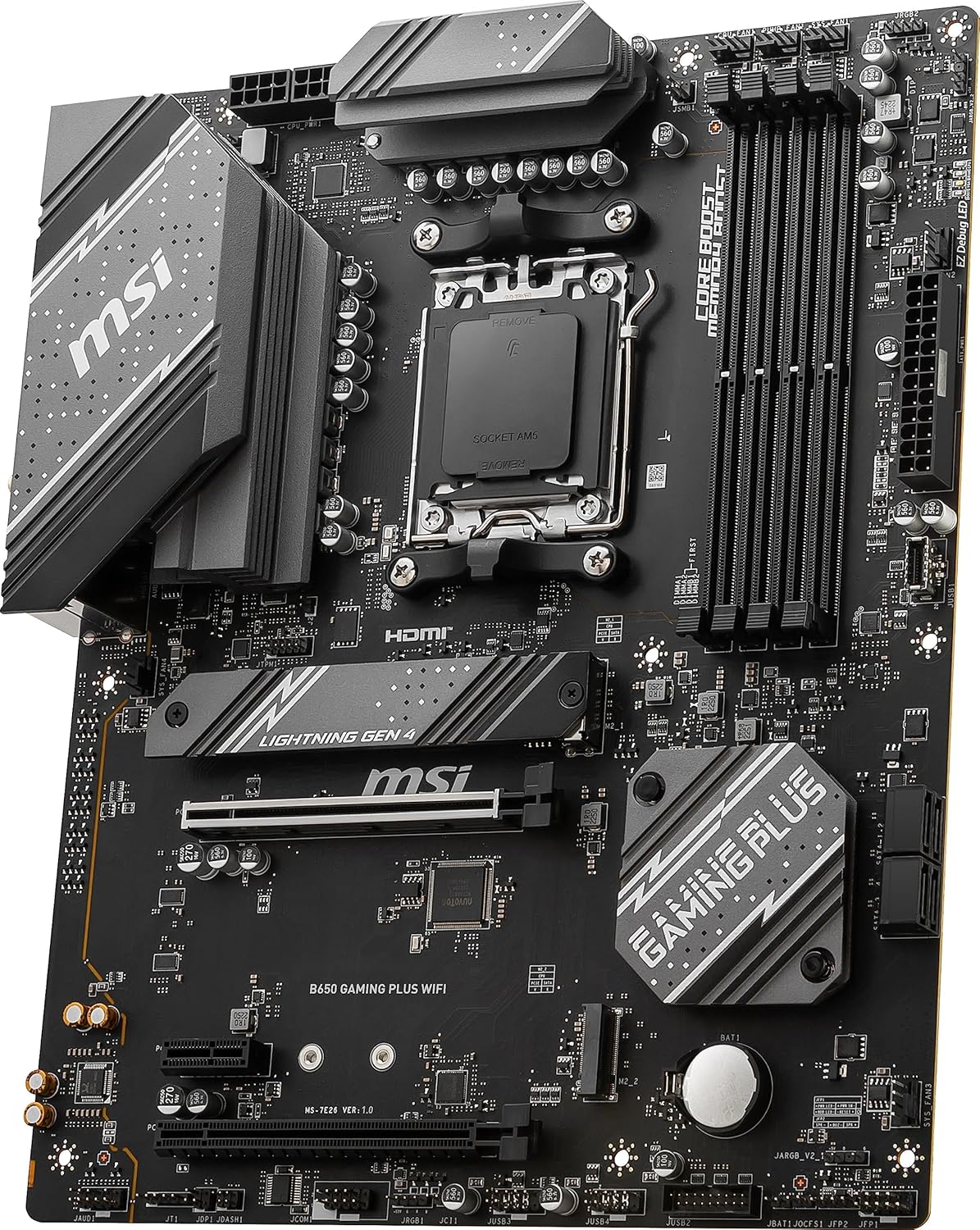 MSI B650 Gaming Plus WiFi Gaming Motherboard (AMD Ryzen 9000/8000/7000 Series Processors, AM5, DDR5, PCIe 4.0, M.2, SATA 6Gb/s, USB 3.2 Gen 2, HDMI/DP, Wi-Fi 6E, Bluetooth 5.3, 2.5Gbps LAN, ATX)