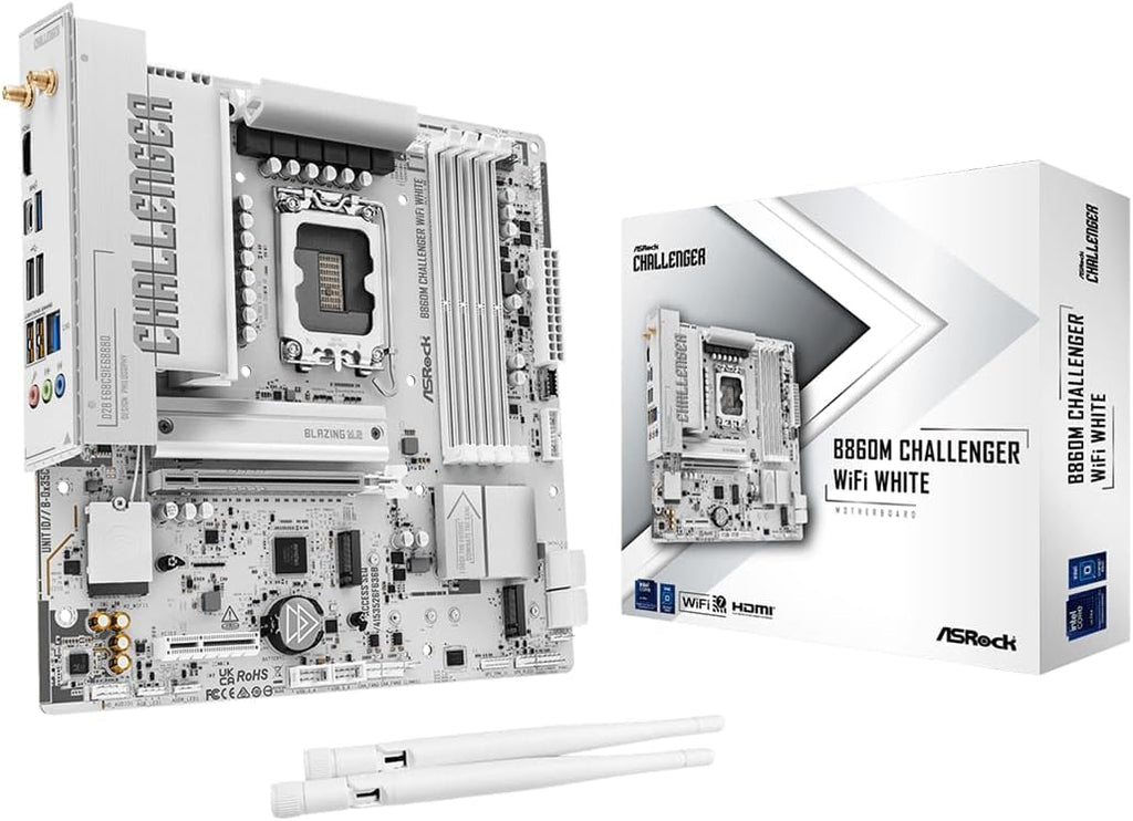 ASRock B860M Challenger WiFi White mATX Motherboard, Intel Core Ultra (Series 2), DDR5 8666+ (OC), PCIe 5.0, 2.5G LAN, WiFi 7, Dr.MOS