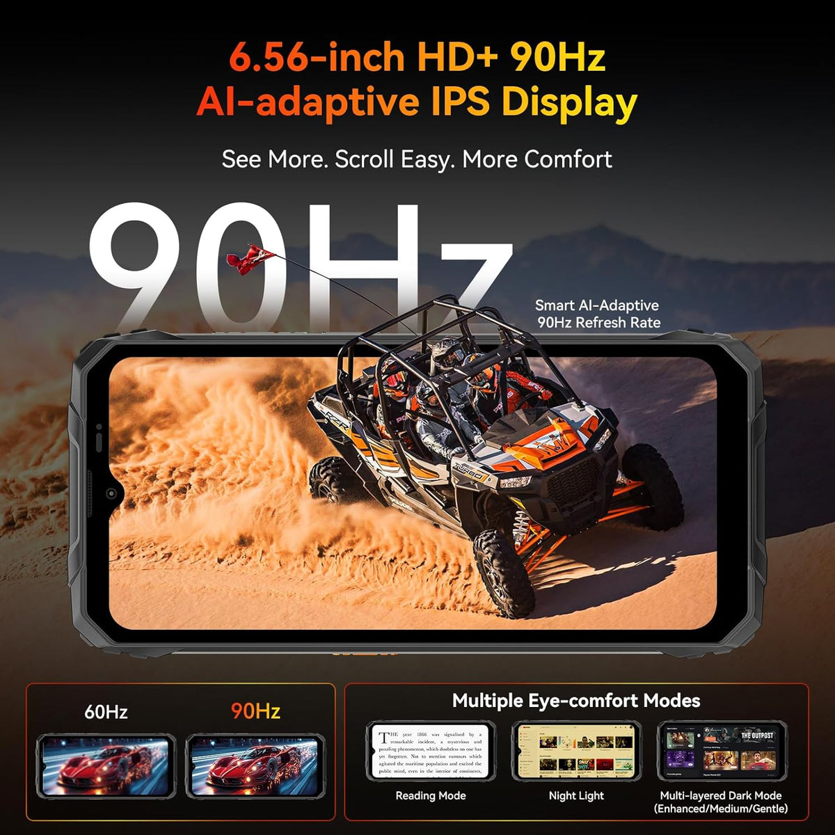 Blackview Fort 1 Rugged Phone Android 15, 18GB+256GB 2TB Expand 10000mAh Battery Rugged Smartphone Unlocked, Gemini AI 6.56 Inch 90Hz, 4G T-Mobile Dual SIM IP69K Waterproof, Fingerprint/NFC/OTG/GPS