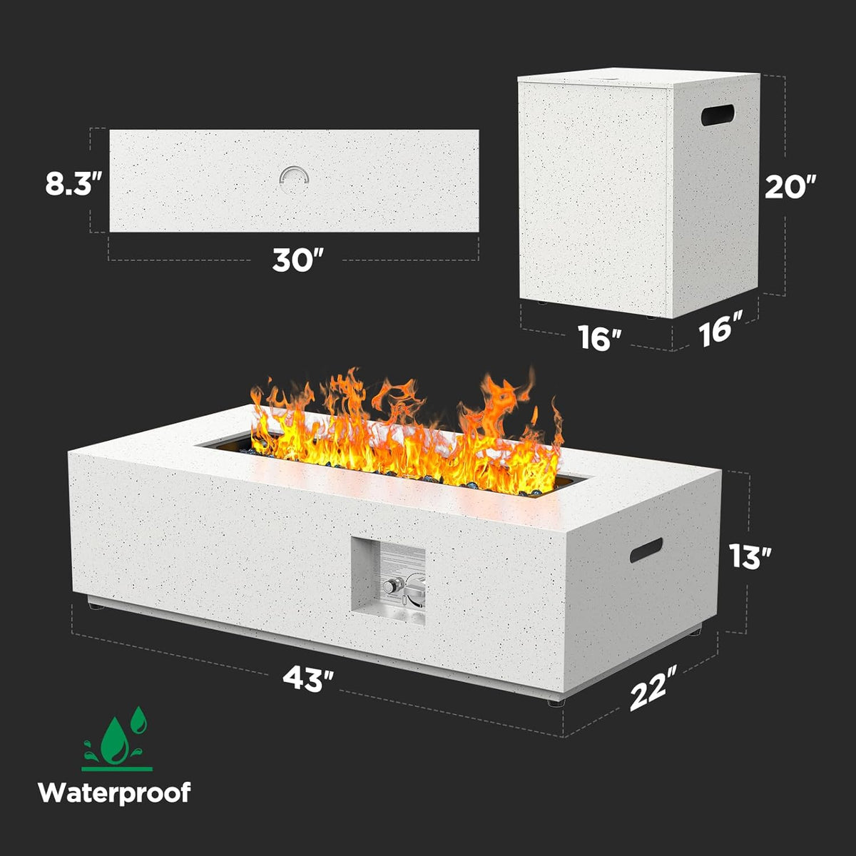 Silonn 43Inch Propane Fire Pit, 50000 BTU Outdoor Gas Fire Pit Table with CSA Certification, Glass Rocks, Rectangular Heater for Patio, Backyard, Deck, Balcony, with Waterproof Cover & Adjustable Legs