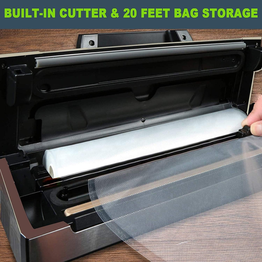 Potane Precision Vacuum Machine,Pro Food Sealer with Built-in Cutter and Bag Storage(Up to 20 Feet Length), Both Auto Manual Options,2 Modes,Includes 2 Bag Rolls 11”x16' and 8”x16',Compact Design