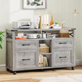 Vabches Farmhouse Filing Cabinet with Adjustable Shelf & Wheels, Lateral File Cabinets, Office Storage Cabinet with 4 Drawers and Open Storage Space, for Hanging Files Letter/A4, for Home Office.Grey