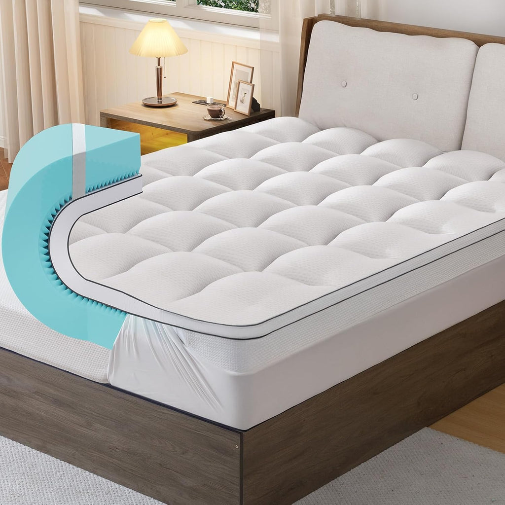 GEMBED Firm Memory Foam Mattress Topper Queen Size - Dual Layer 2.5 Inch Cooling Gel Memory Pad and 1 Inch Pillow Top Mattress Cover for Back Pain - 60" x 80" x 3.5"