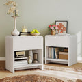 AMERLIFE Modern Night Stand Set 2 with Storage Drawer & Open Shelves, 24" Round Bedside Table Nightstand with Curved Top Corners for Bedroom Living Room Sofa Office, End Table for Small Spaces, White