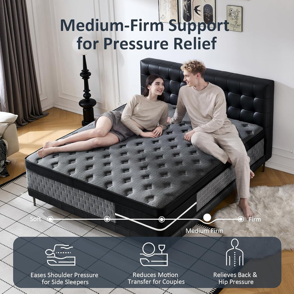 Queen Size Mattress 12 inch, Hybrid Mattress in a Box, Individually Pocket Springs, Medium Firm Feel for Pressure Relief, Breathable Comfort, CertiPUR-US Certified