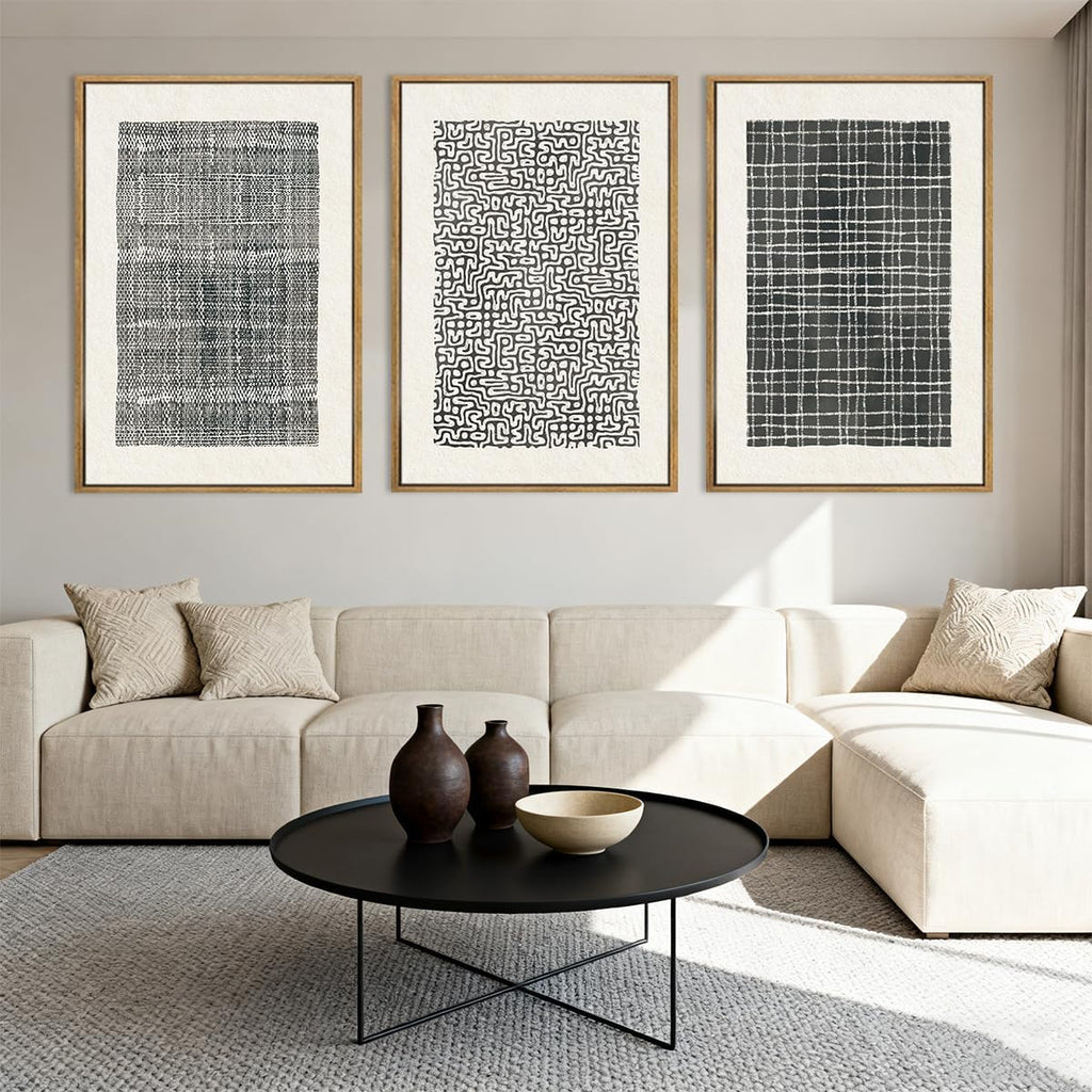 BINCUE Abstract Line Wall Art Set of 3 Modern Neutral Black Wall Decor Geometric Minimalist Artwork Framed Black Wall Pictures Abstract Black Wall Art Neutral Minimalist Artprints for Living Room Bedroom Office Bathroom 24"x36" Gift