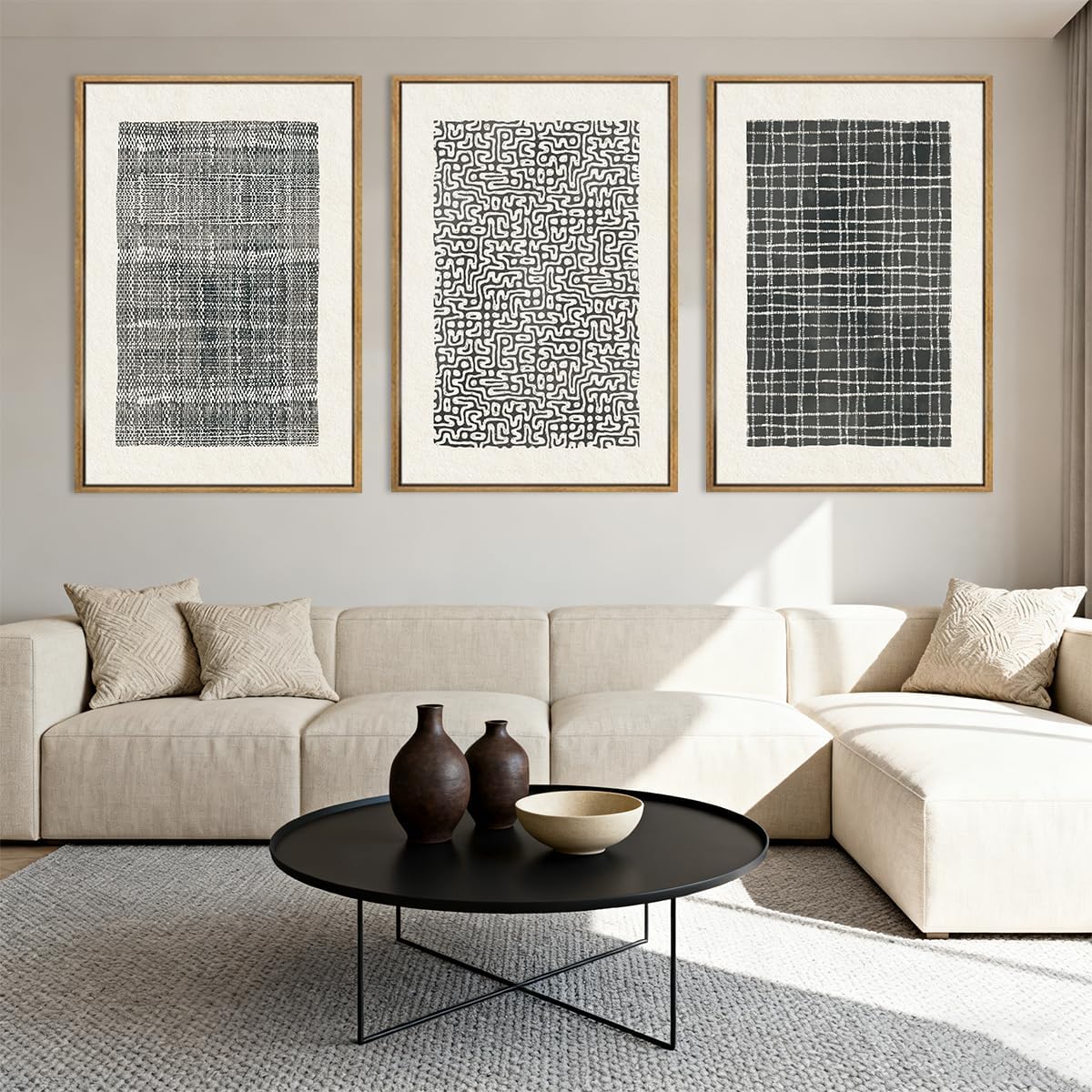 BINCUE Abstract Line Wall Art Set of 3 Modern Neutral Black Wall Decor Geometric Minimalist Artwork Framed Black Wall Pictures Abstract Black Wall Art Neutral Minimalist Artprints for Living Room Bedroom Office Bathroom 24"x36" Gift