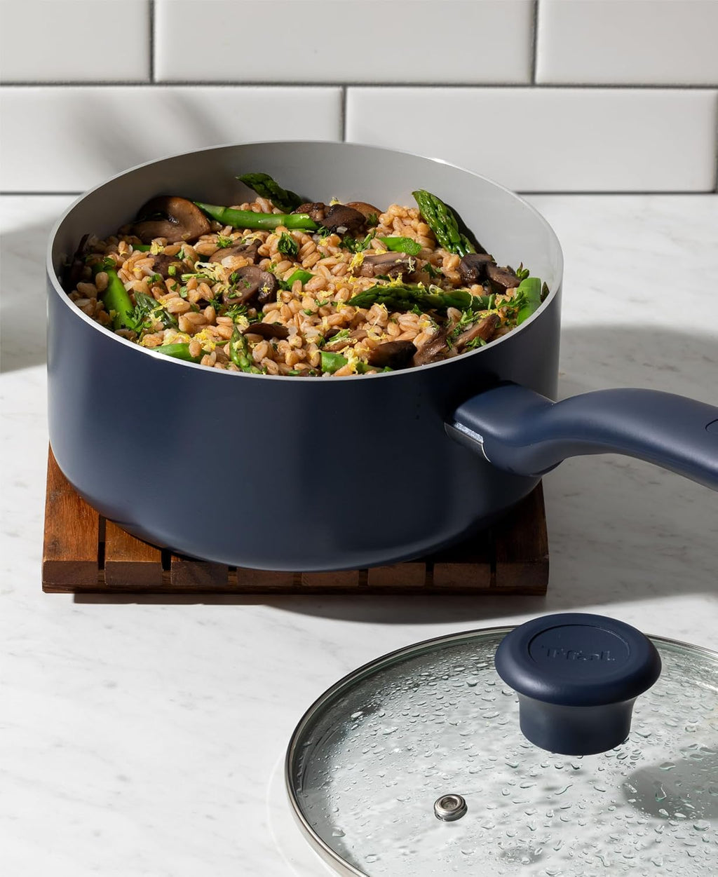 T-Fal Ceramic Nonstick Cookware Set, Oven Safe Up to 350ºF, 12-Piece, Includes Stockpot, Frying Pans, Utensils, Ceramic Pots and Pans Set, Dark Blue