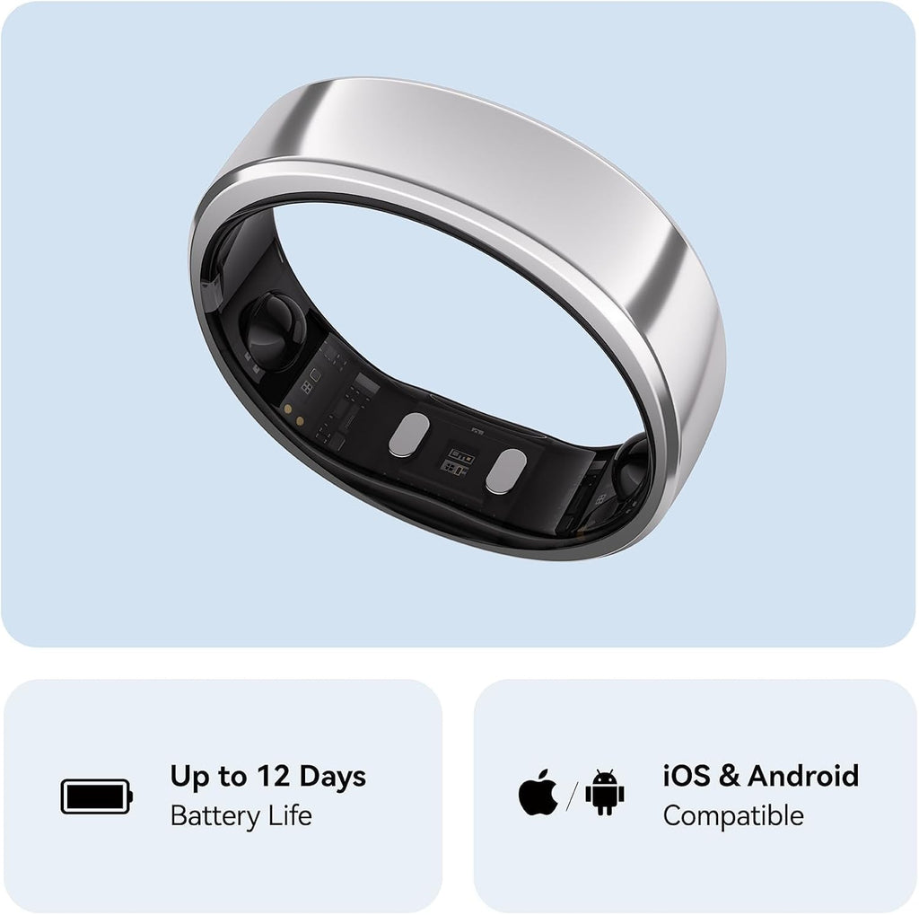 RingConn Gen 2, World's First Smart Ring with Sleep Apnea Monitoring, No APP Subscription, 12-Day Battery Life, Stress/Heart Rate/Women's Health Tracker, Android & iOS Compatible (Silver, Size 9)