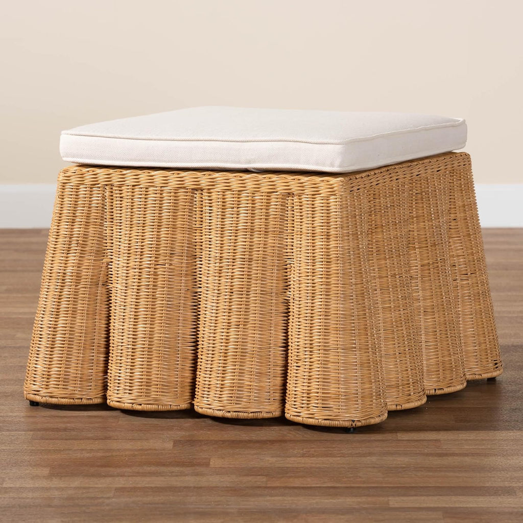 Bali & pari Palm Bohemian Honey Scallop Rattan Ottoman