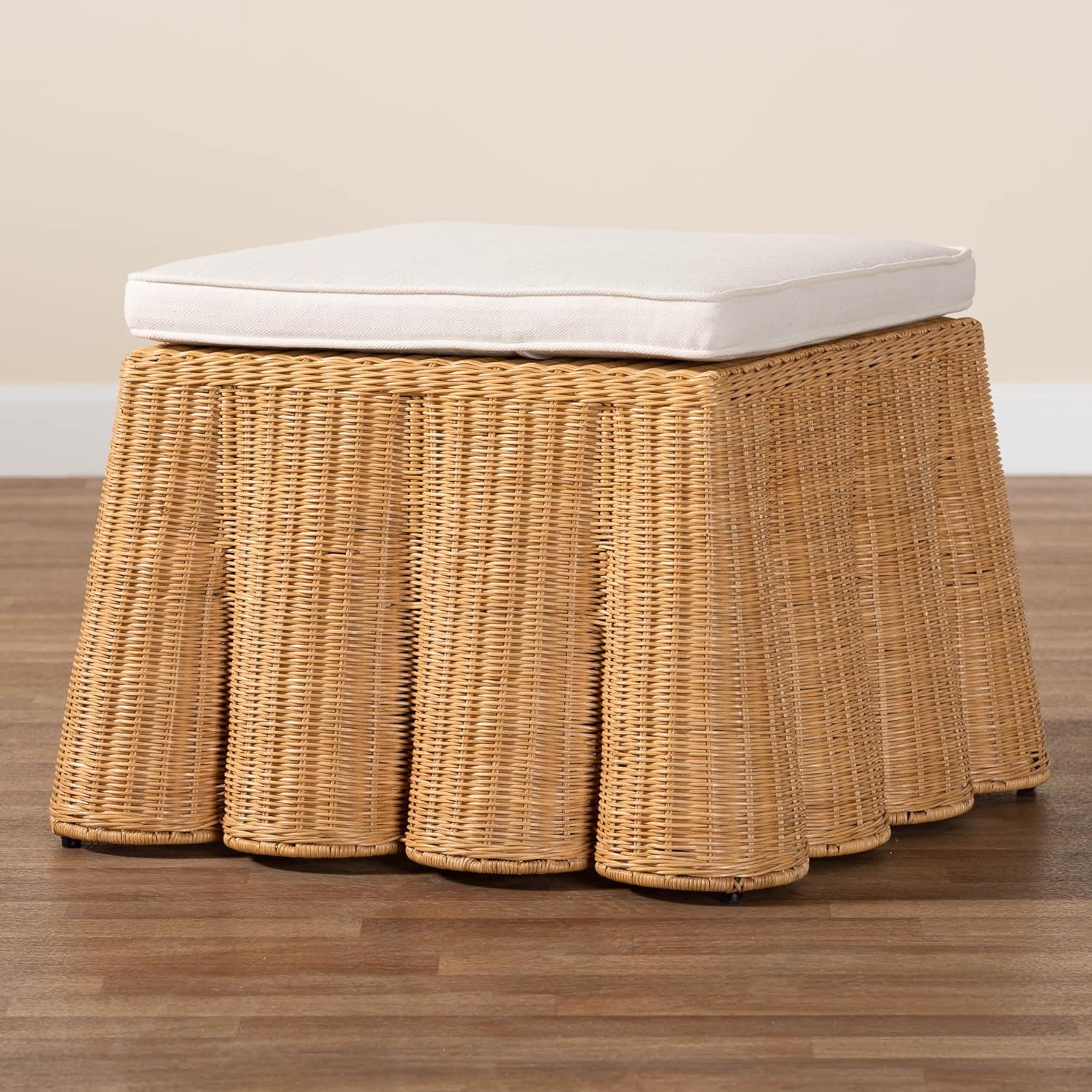 Bali & pari Palm Bohemian Honey Scallop Rattan Ottoman