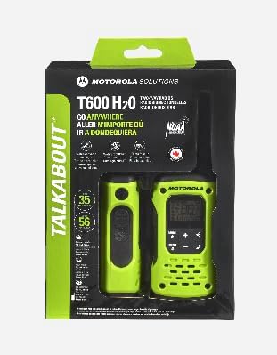Motorola Solutions, Portable FRS Talkabout T600 H2O Two Way Radios 2-Pack, Walkie Talkies Green Waterproof 2 PTT Earpieces Rechargeable