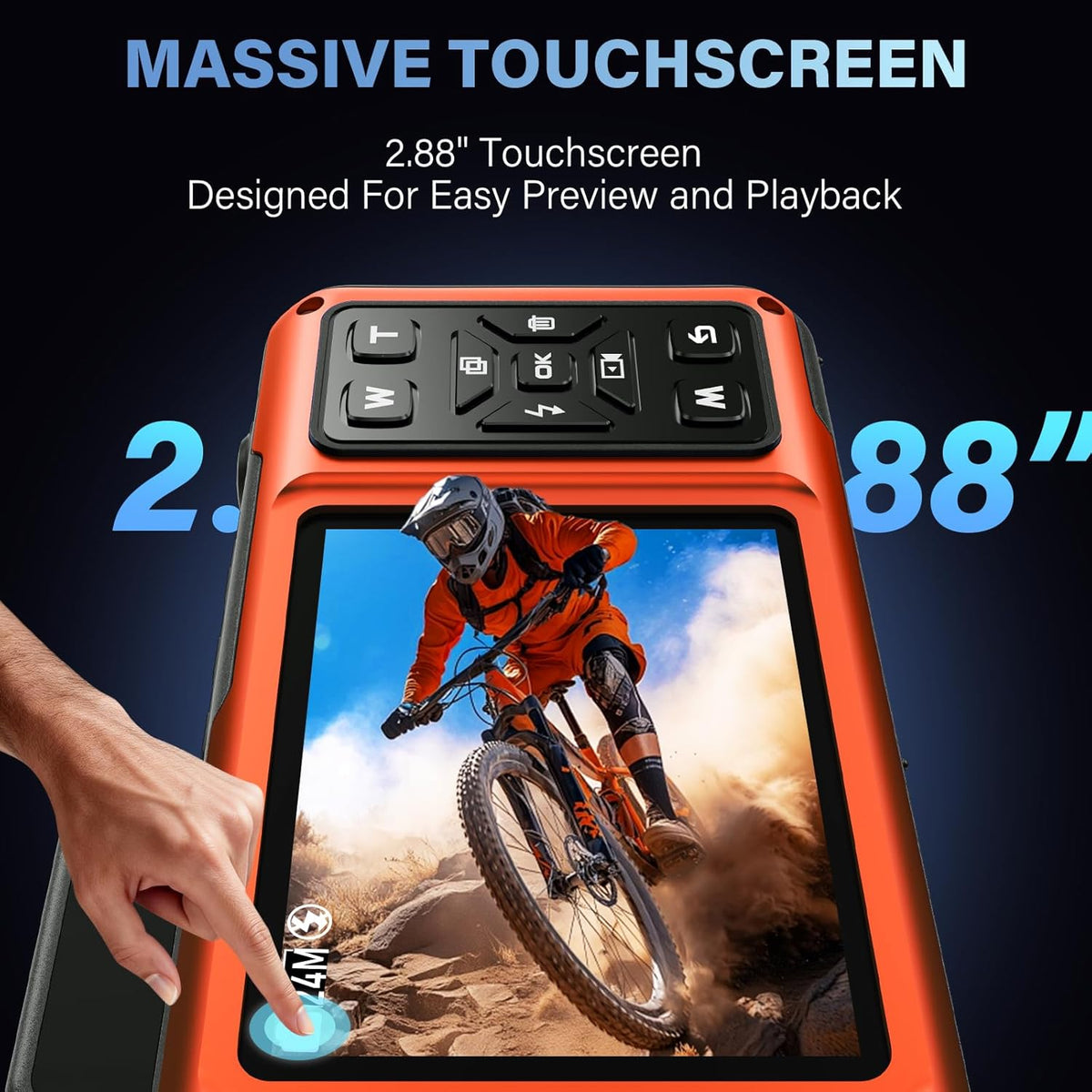Maxmango V08 Pro 49FT Underwater Camera - 8K 90MP WiFi Waterproof Digital Camera with Touchscreen, Dustproof Shockproof Rugged Camera for Snorkeling, 64GB Point and Shoot Digital Digital Cam - Orange