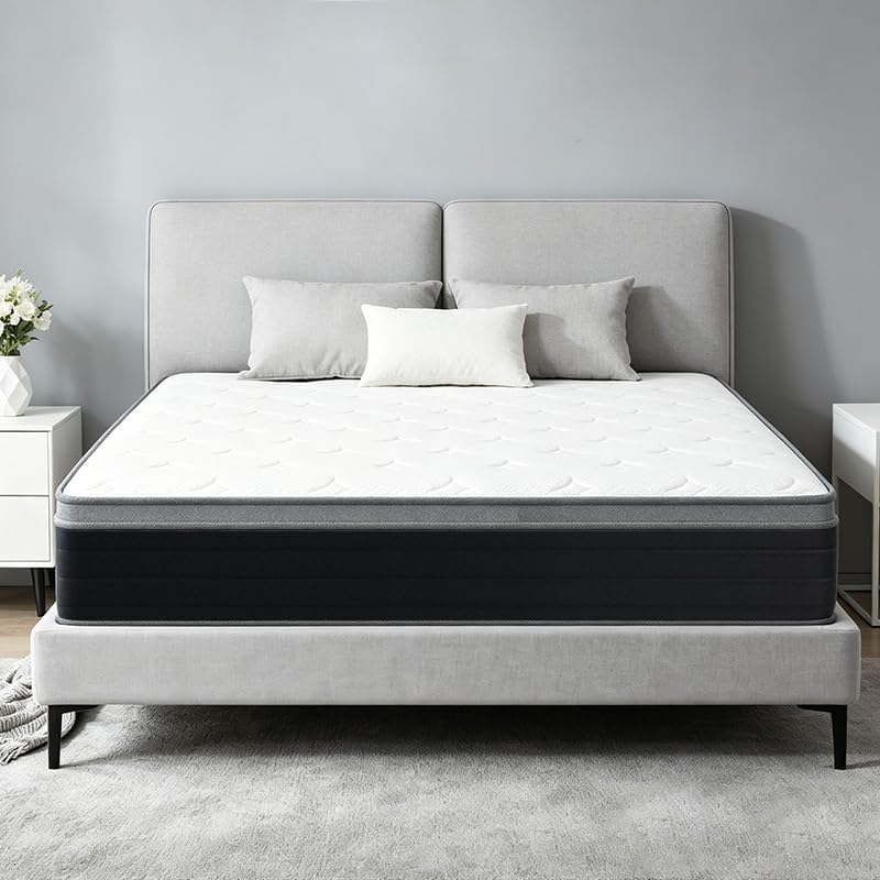 Queen Size Mattress, 10 Inch Plush Comfort, Pocketed Coil Mattress in a Box, 60x80 Inch Queen Bed Mattress with Supportive Quiet Design