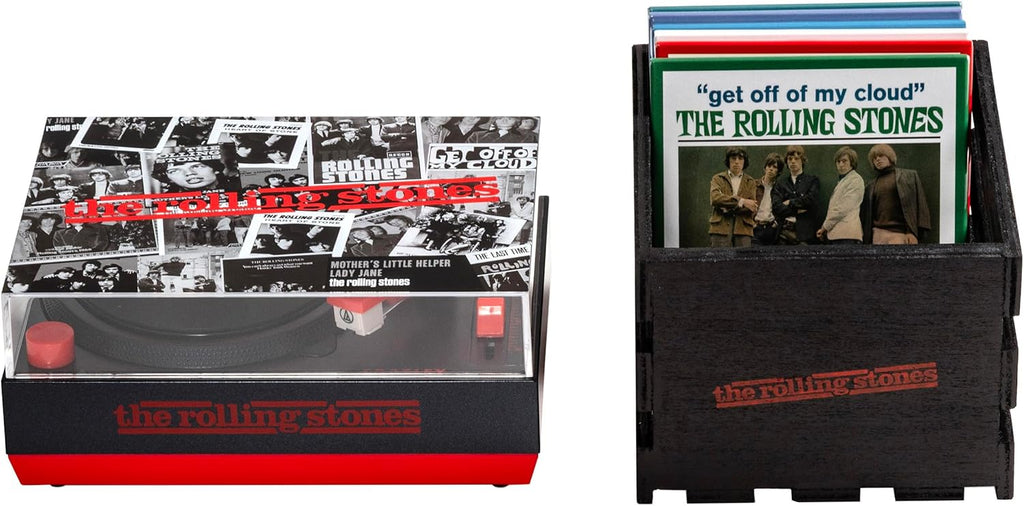 Crosley CR6037BT-RS Rolling Stones RSD3 Mini Turntable with Crate and Six 3-Inch Singles