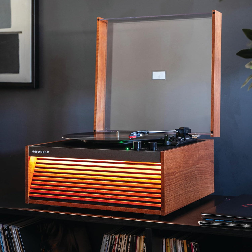 Crosley CR6237A-NA Dean 3-Speed Bluetooth in/Out Vinyl Record Player Turntable with Built-in Speakers, LED Lights and Detachable Legs, Natural