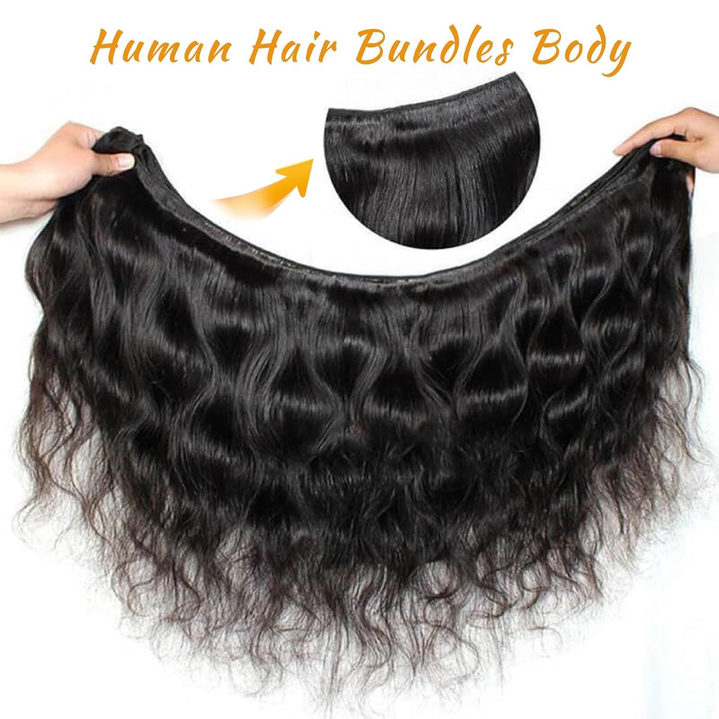Brbeawor 14A Brazilian Body Wave Bundles Human Hair 22 24 26 Inch 100% Real Raw Virgin Human Hair Bundles Body Wave 3 Bundles Human Hair Extension Natural Color（22 24 26）