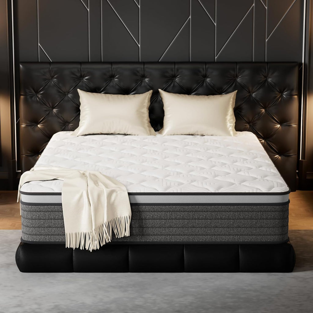PUBPLON Queen Mattress 12 Inch Hybrid Queen Size-Gel Memory Foam Mattress in a Box, Individually Wrapped Pocket Spring, Pressure Relief Edge Support, Medium Firm