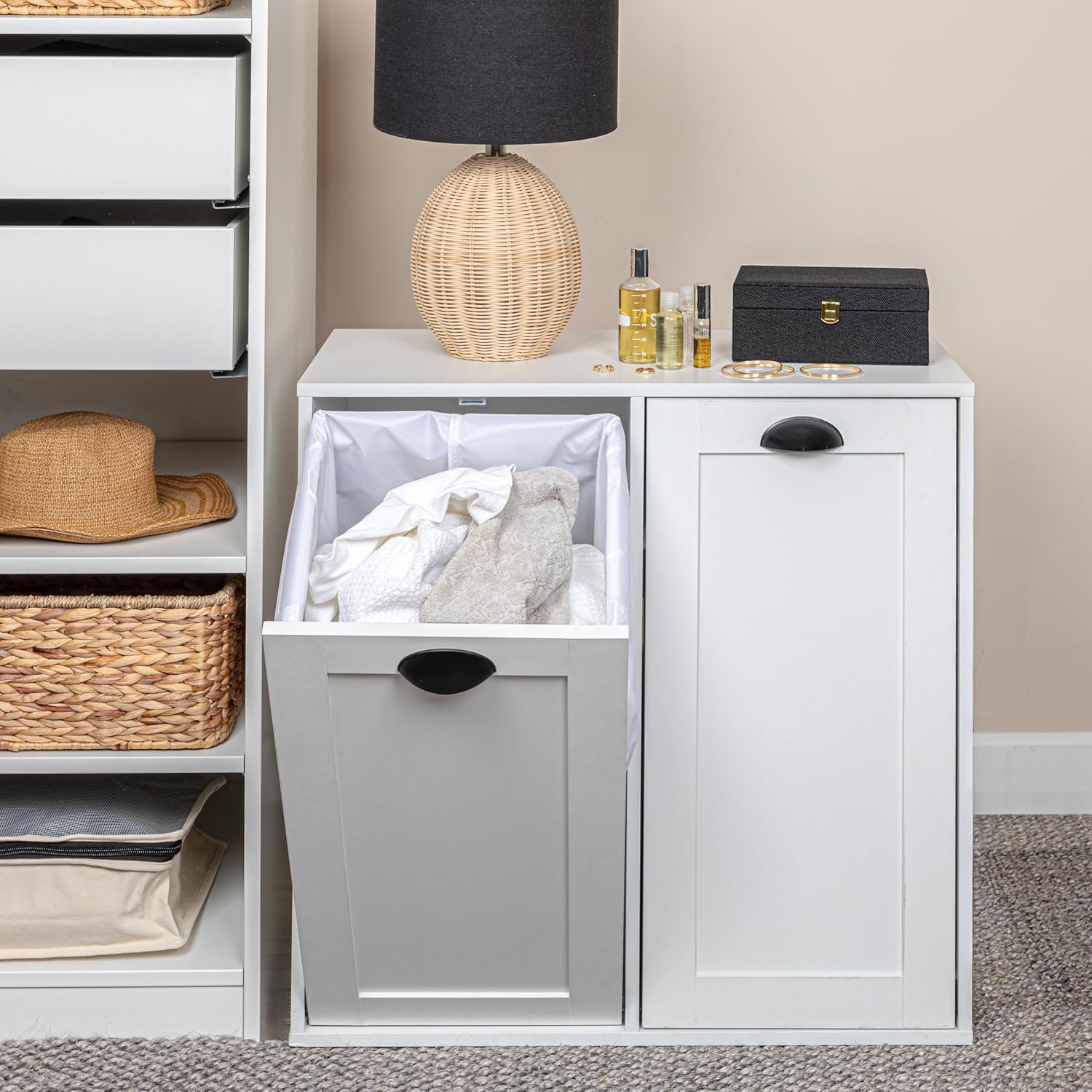 Household Essentials Laundry Sorter Cabinet, Scandi White Finish